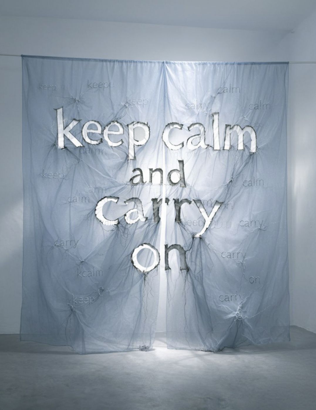 Keep Calm and Carry On, textile installation, digital visualisation of installation view