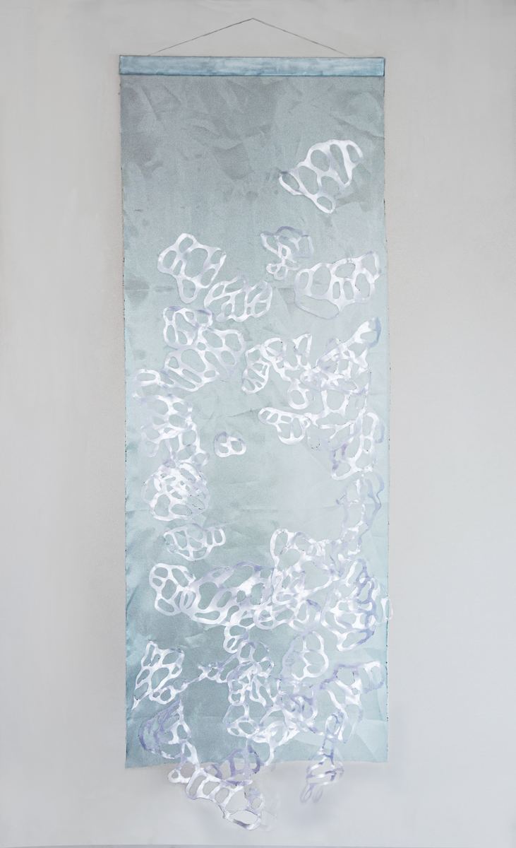 Structure I, textile object, organza with burned-out forms